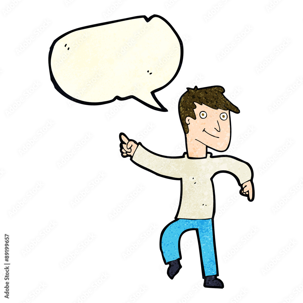 cartoon happy man pointing with speech bubble cartoon happy man pointing with speech bubble