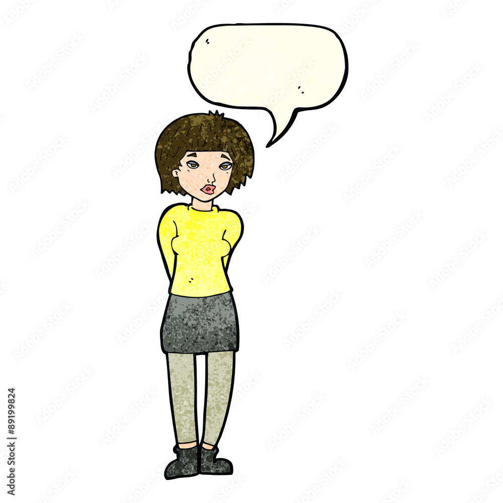 cartoon shy woman with speech bubble cartoon shy woman with speech bubble