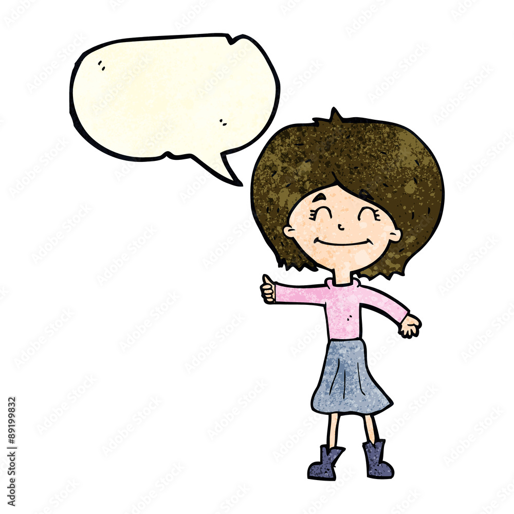 cartoon happy girl giving thumbs up symbol with speech bubble cartoon happy girl giving thumbs up symbol with speech bubble