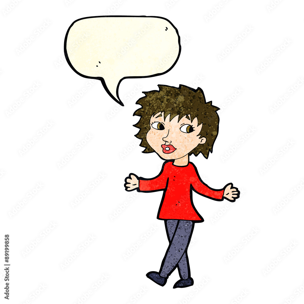 cartoon woman with no worries with speech bubble cartoon woman with no worries with speech bubble