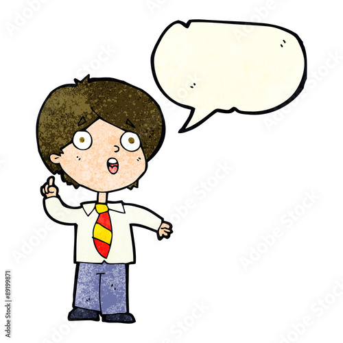 cartoon schoolboy answering question with speech bubble