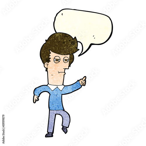 cartoon man accusing with speech bubble