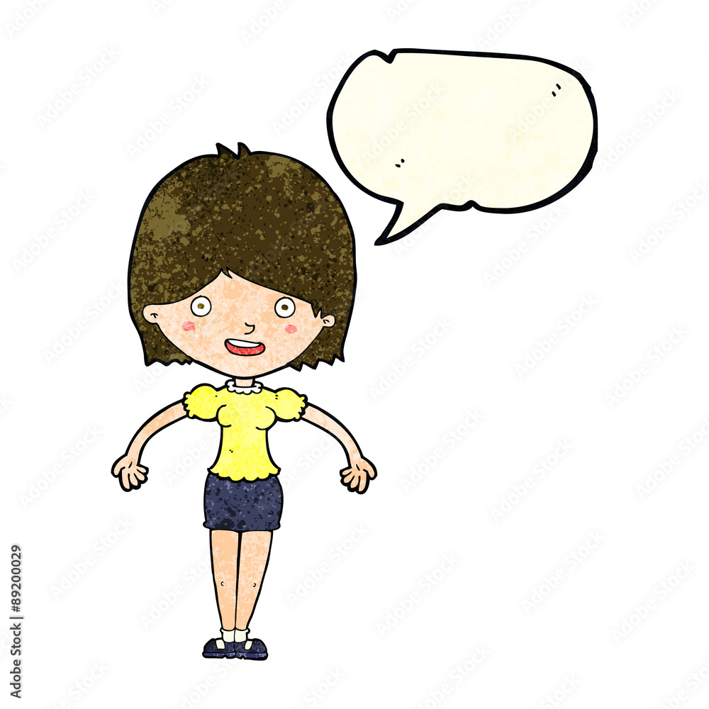 cartoon happy woman with speech bubble cartoon happy woman with speech bubble
