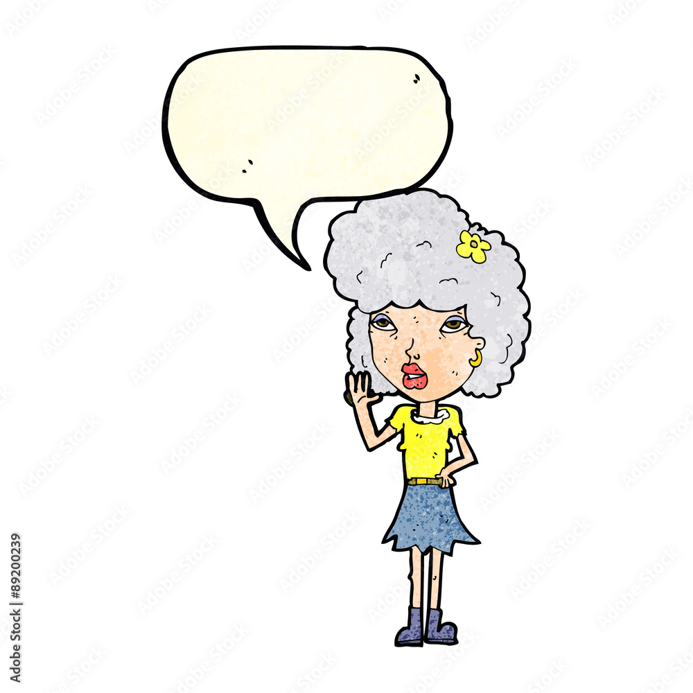 cartoon woman waving with speech bubble cartoon woman waving with speech bubble