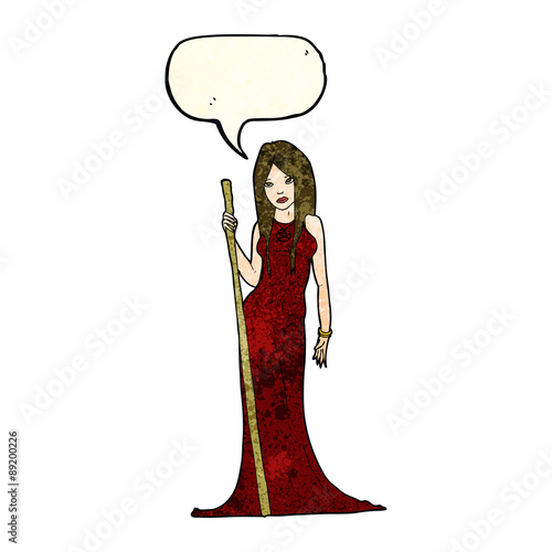 cartoon sorceress  with speech bubble