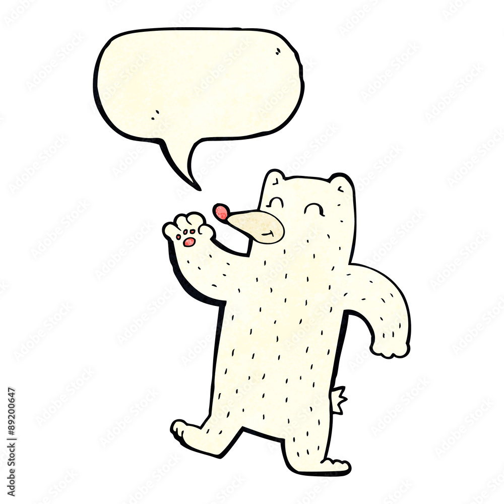 cartoon waving polar bear with speech bubble cartoon waving polar bear with speech bubble