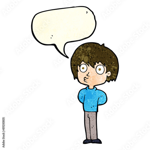 cartoon impressed boy with speech bubble