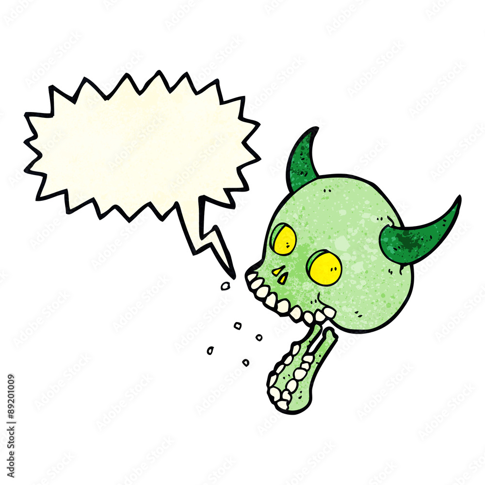 Fototapeta premium cartoon spooky skull with speech bubble