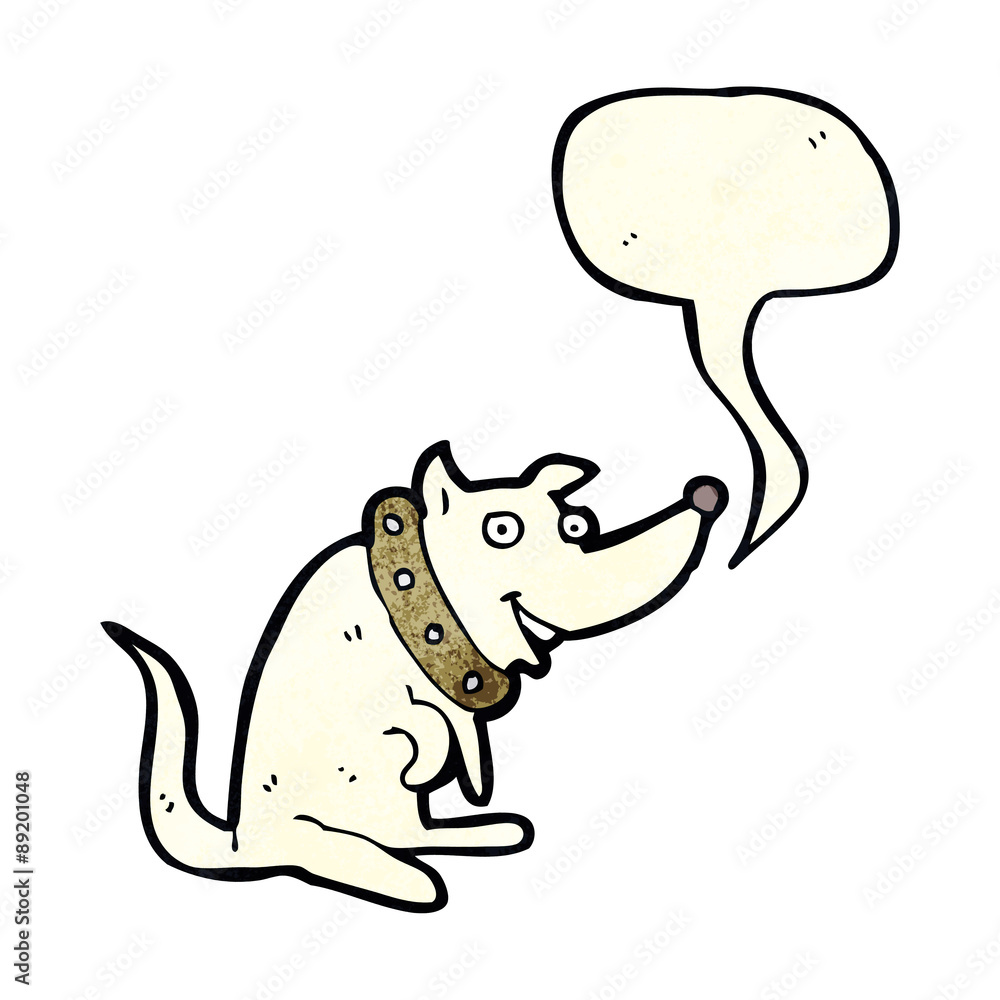 Fototapeta premium cartoon happy dog in big collar with speech bubble