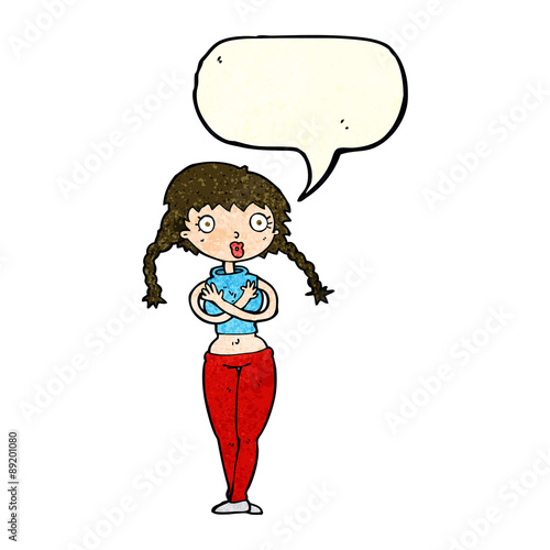 cartoon offended woman covering herself with speech bubble