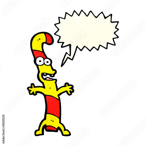 cartoon candy cane with speech bubble