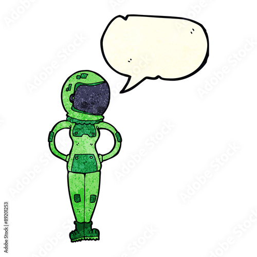 cartoon female astronaut with speech bubble