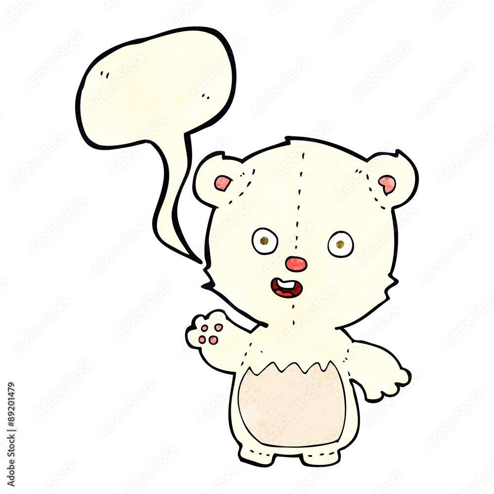 cartoon waving polar bear cub with speech bubble cartoon waving polar bear cub with speech bubble