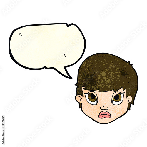 cartoon sulking woman with speech bubble