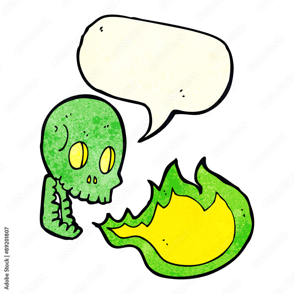 cartoon fire breathing skull with speech bubble cartoon fire breathing skull with speech bubble