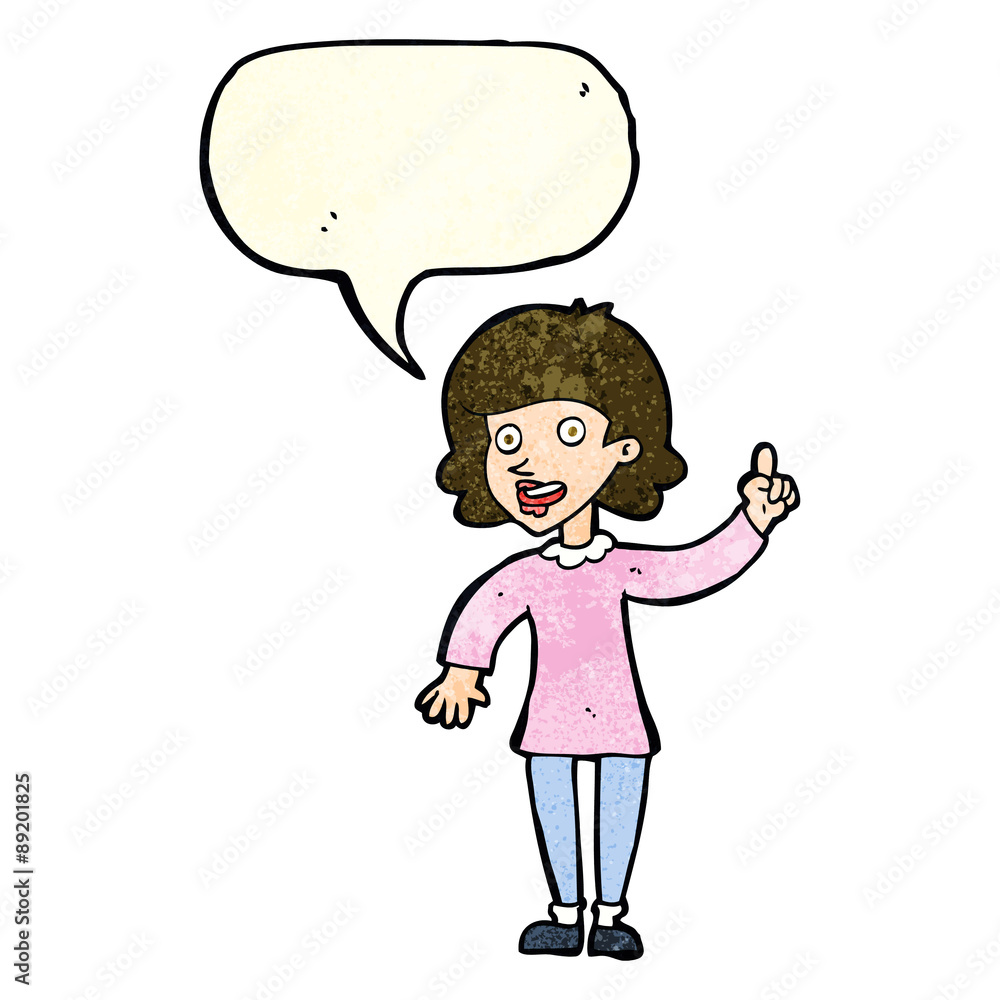 cartoon woman with idea with speech bubble cartoon woman with idea with speech bubble