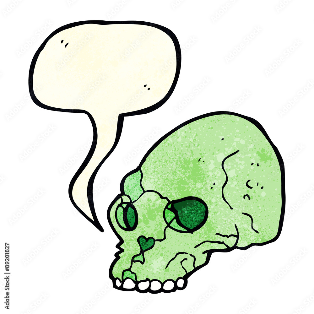 cartoon spooky skull with speech bubble