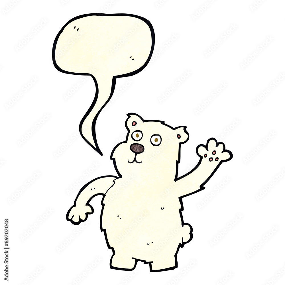 cartoon waving polar bear with speech bubble cartoon waving polar bear with speech bubble