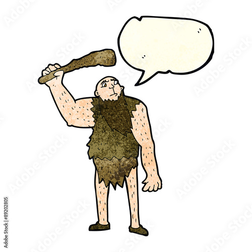 cartoon neanderthal with speech bubble