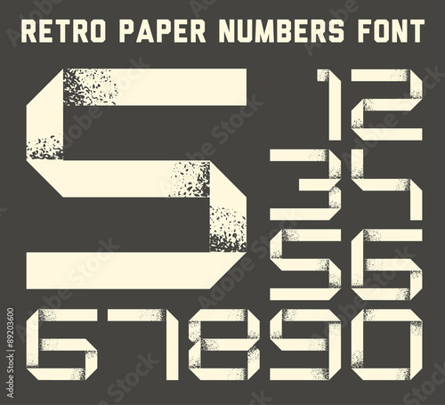 Grunge paper ribbon numbers font