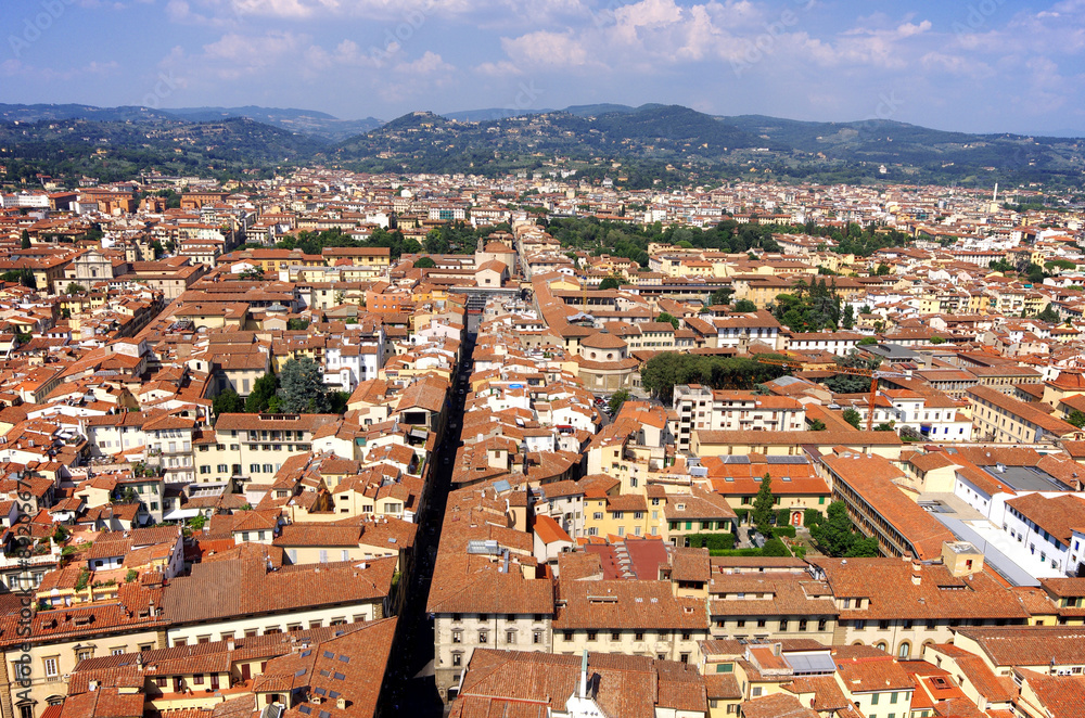 Aerial view of Florence from top of Il Duomo di Firenze (Cathedr