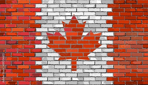 Canada map on a brick wall, Canada map with flag inside, Grunge map and Canadian flags on a brick wall, Canada flag in brick style