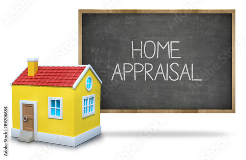 Home appraisal on Blackboard with 3d house