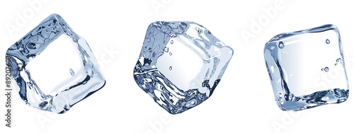 Three ice cubes isolated on white background.
