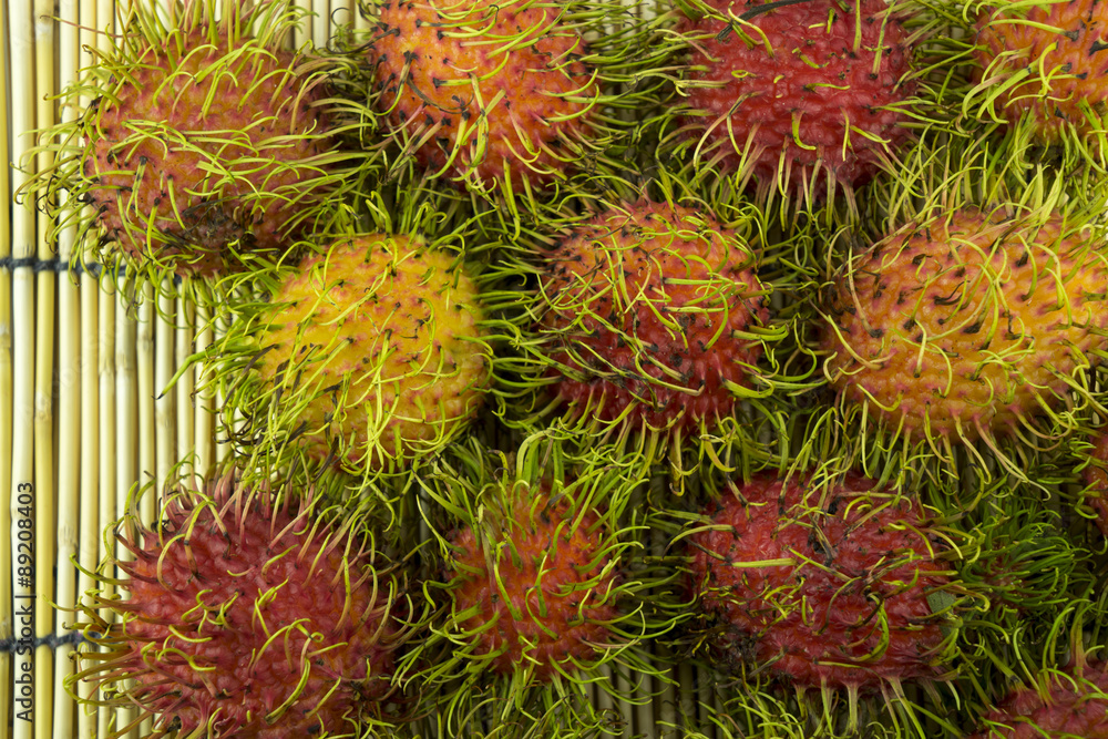 thai fruit on bamboo table thai fruit on bamboo table