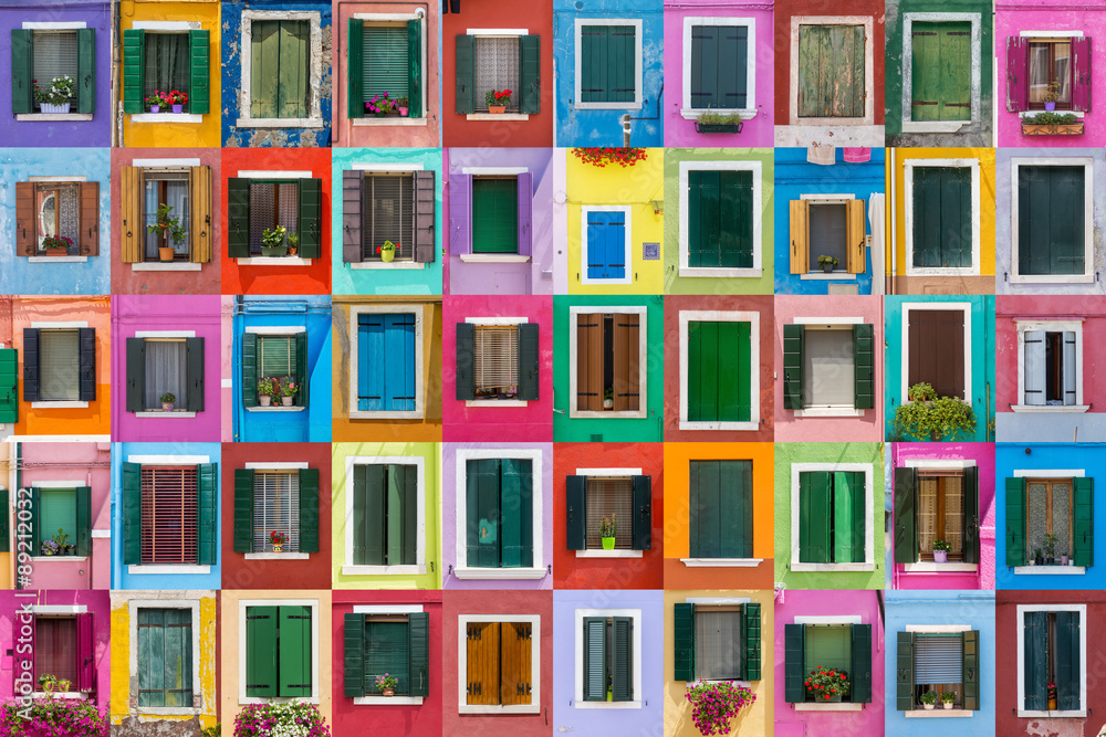 Abstract colorful windows on the island of Burano Venice Italy - obrazy, fototapety, plakaty 