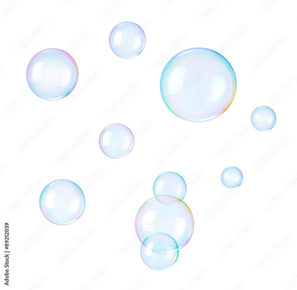 Soap bubbles on a white background - obrazy, fototapety, plakaty 