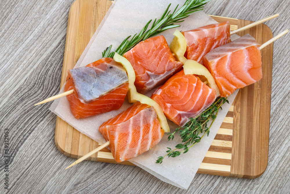 Raw salmon skewers Raw salmon skewers