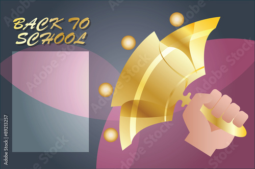 Vector background. The hand with a bell calling the school.