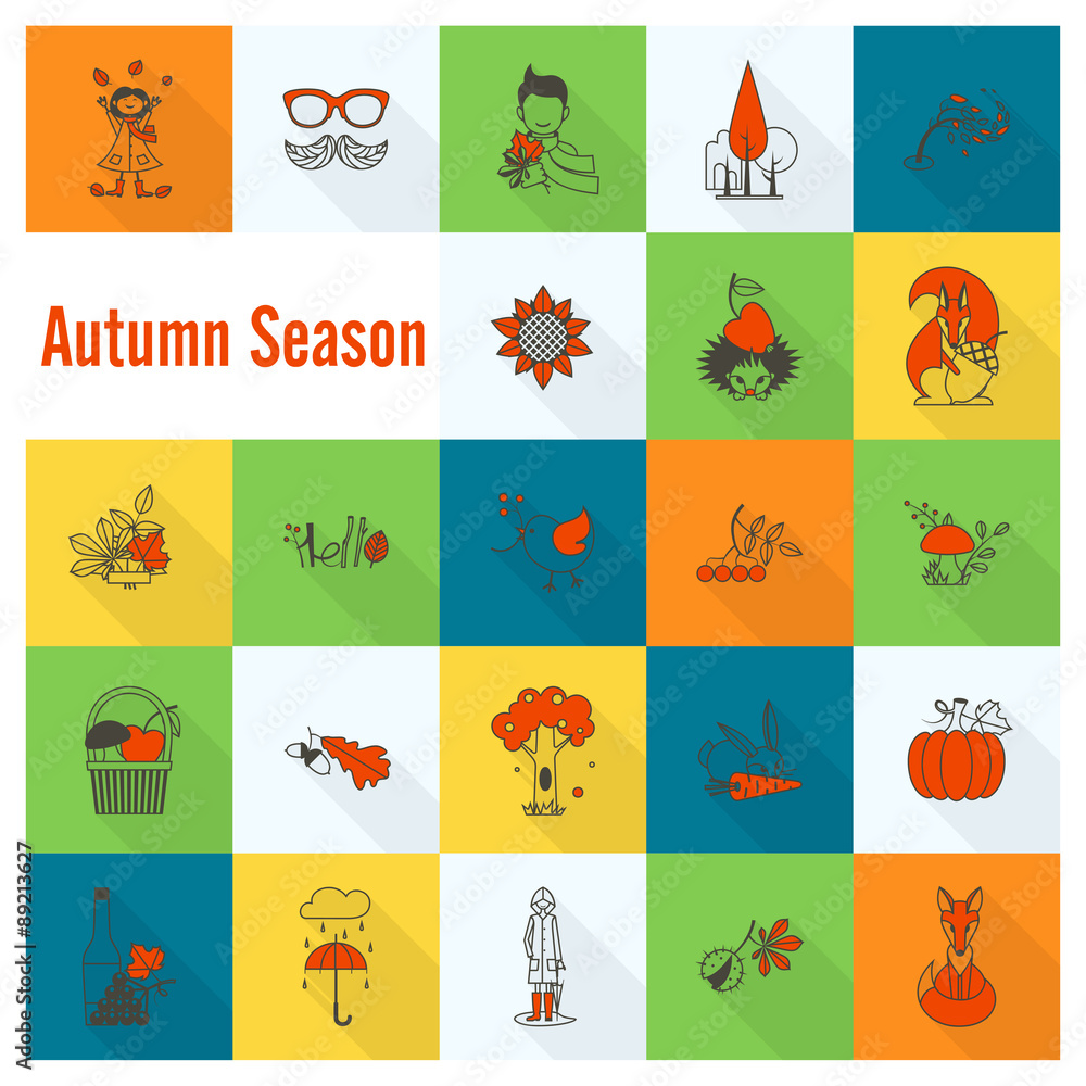 Set of Flat Autumn Icons Set of Flat Autumn Icons