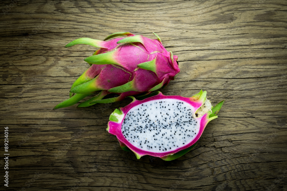 Dragon Fruit On old Wooden Table Dragon Fruit On old Wooden Table