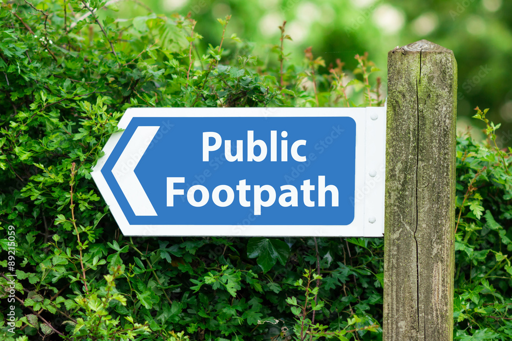 Direction Arrow, Sign To Public Footpath in Blue Color