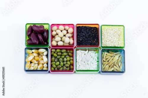 collection set of beans, sesame, corn, rice, lentils isolated on