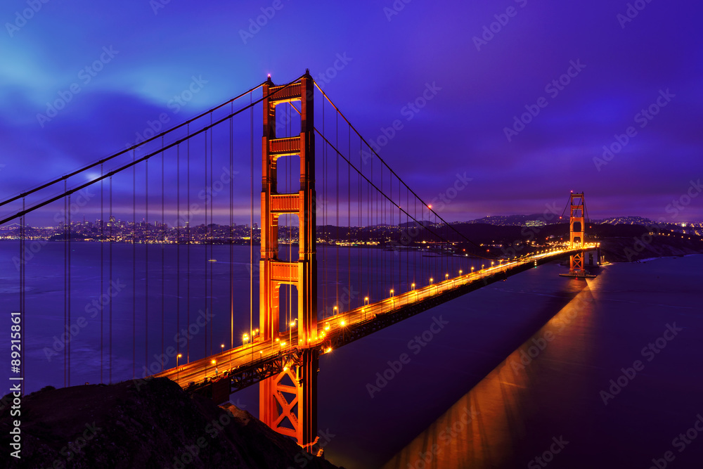 Blue night at Golden Gate Bridge in San Francisco, California, USA