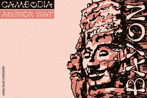 Bayon temple faces at Angkor temple. Cambodia. Vector illustration
