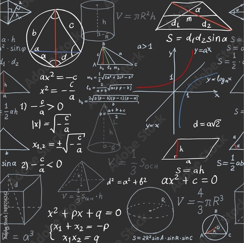 Seamless pattern of the formulas on the geometry isolated on bla