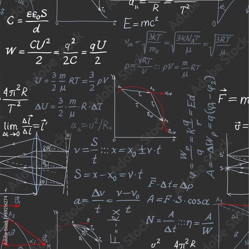Seamless pattern of the formulas on the physics isolated on blac