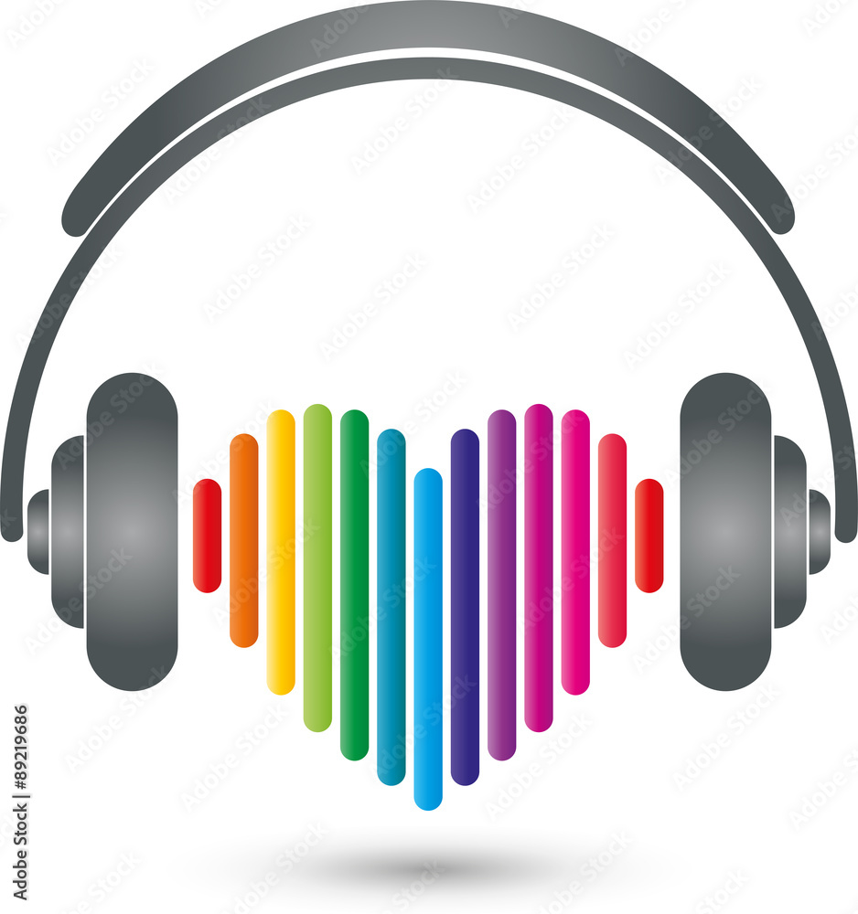 Kopfhörer, Herz, Musik Logo, Sound Stock-Vektorgrafik | Adobe Stock