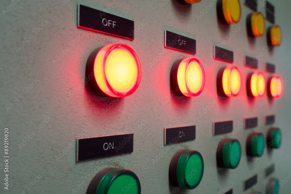 Red and green light led on electric Control Panel showing on/off status Red and green light led on electric Control Panel showing on/off status