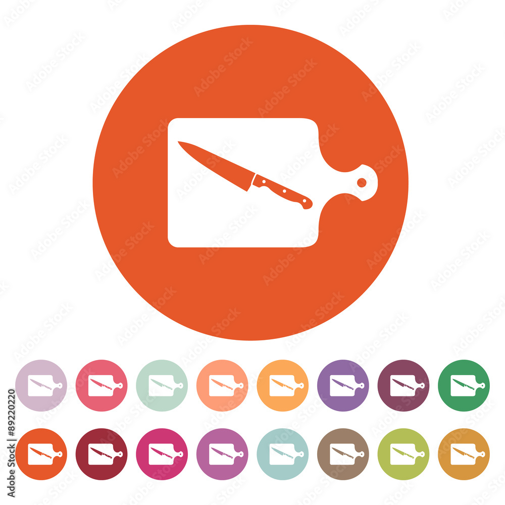 The cutting board and knife icon. Chef and restaurant, kitchen symbol. Flat The cutting board and knife icon. Chef and restaurant, kitchen symbol. Flat