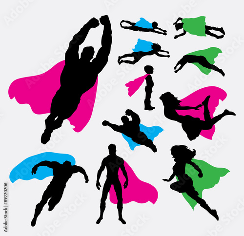 Male and female superhero silhouettes