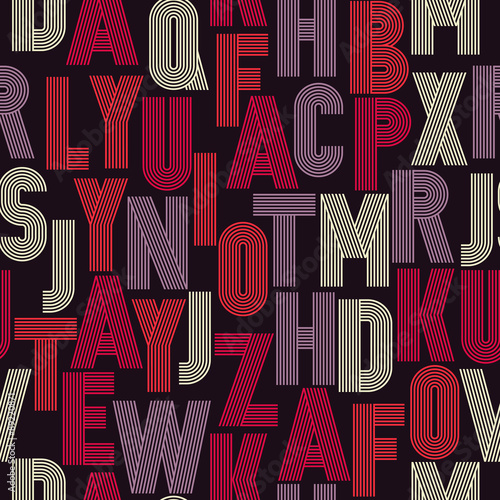 Retro stripes funky fonts seamless pattern.