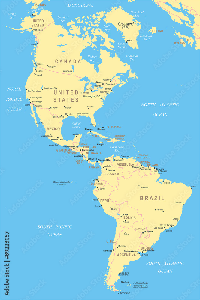 Obraz premium North and South America - map - illustration.