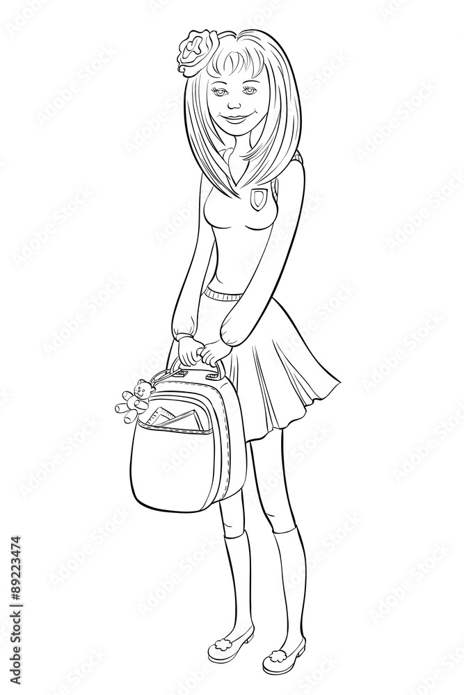 High school girl with a backpack in his hands