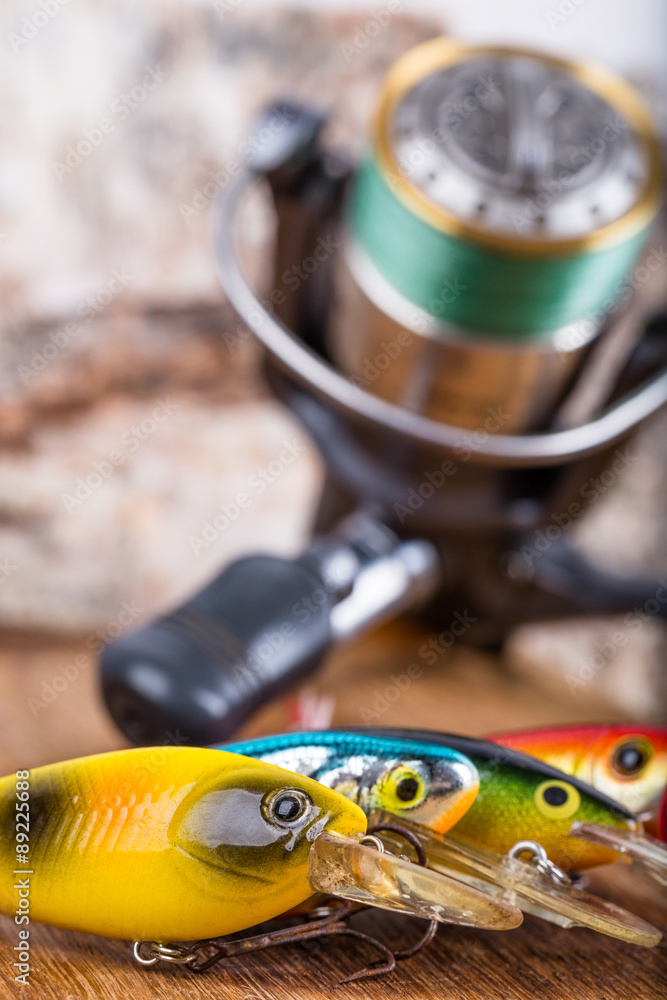 closeup fishing baits wobblers with reel closeup fishing baits wobblers with reel