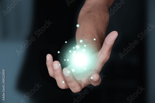 mano, energia, luce, potenza, magia photo